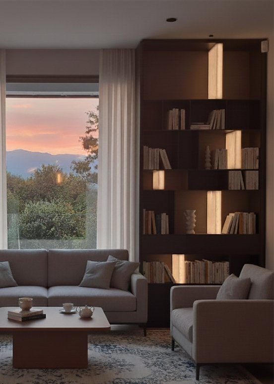 GRANDE LIBERIA COMPOSTA DA LIBRI DI ALABASTRO LUMINOSI_